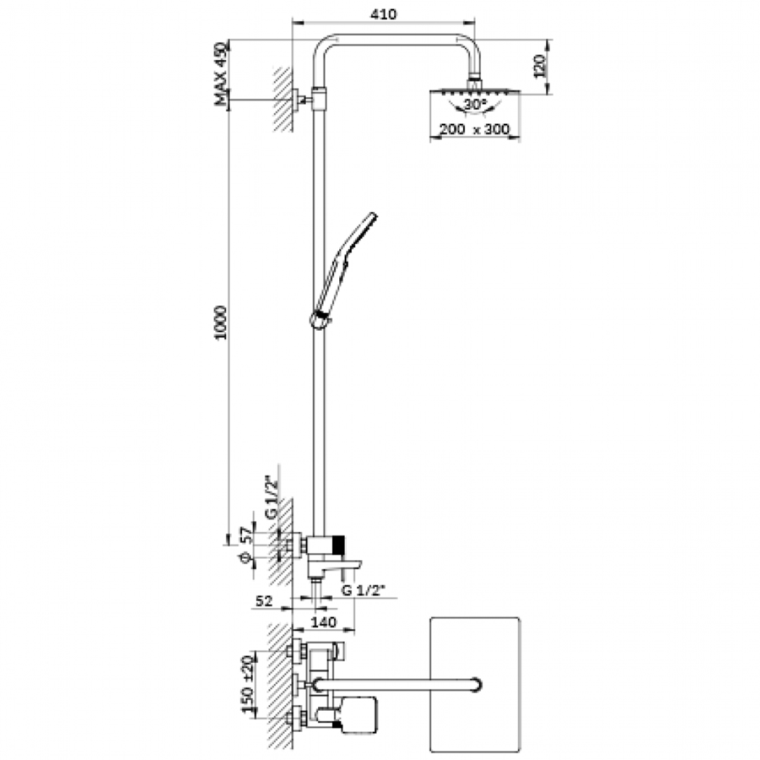 Slavina baterija Stolz S2 za tuš kadu sa usponskim tušem i izlivom • Fontana