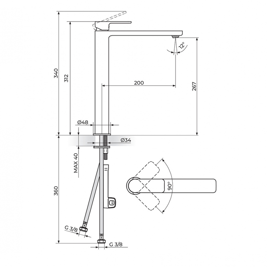 Baterija Rosan S2 za umivaonik extra visoka • Fontana