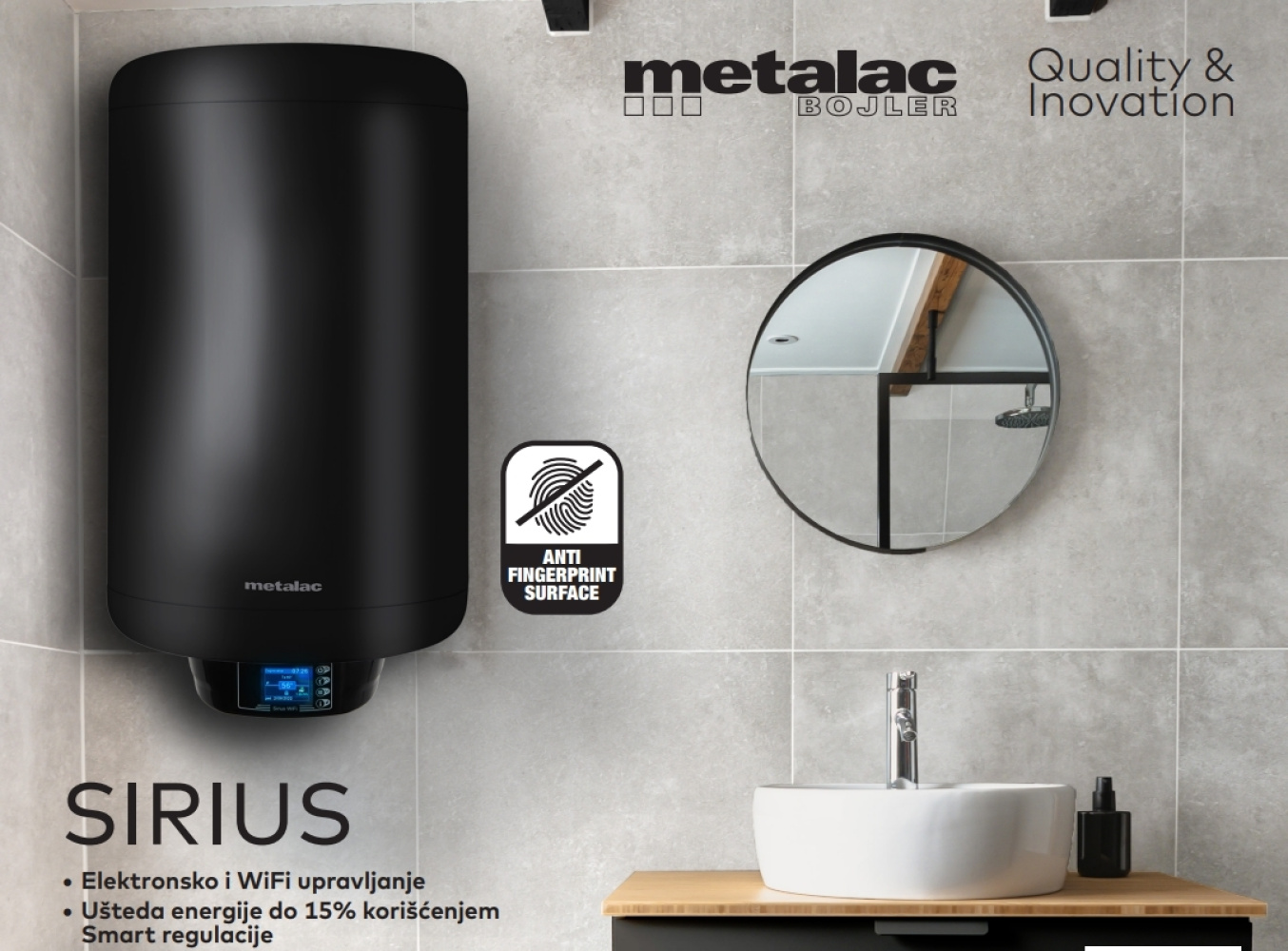 Bojler Metalac Sirius Black 80 litara -Smart Wi Fi-Emajl kazan